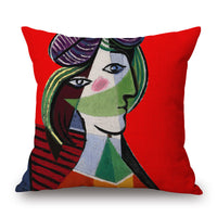 HKM-019283 Picasso-Inspired Cotton Linen Pillowcase 45x45CM
