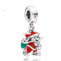 HKM-019347 Christmas Themed 925 Sterling Silver Beaded Bracelet with Santa Claus, Winnie the Pooh, Eeyore, and More