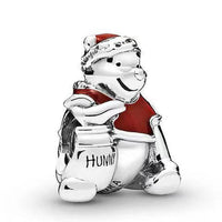 HKM-019347 Christmas Themed 925 Sterling Silver Beaded Bracelet with Santa Claus, Winnie the Pooh, Eeyore, and More