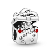 HKM-019347 Christmas Themed 925 Sterling Silver Beaded Bracelet with Santa Claus, Winnie the Pooh, Eeyore, and More