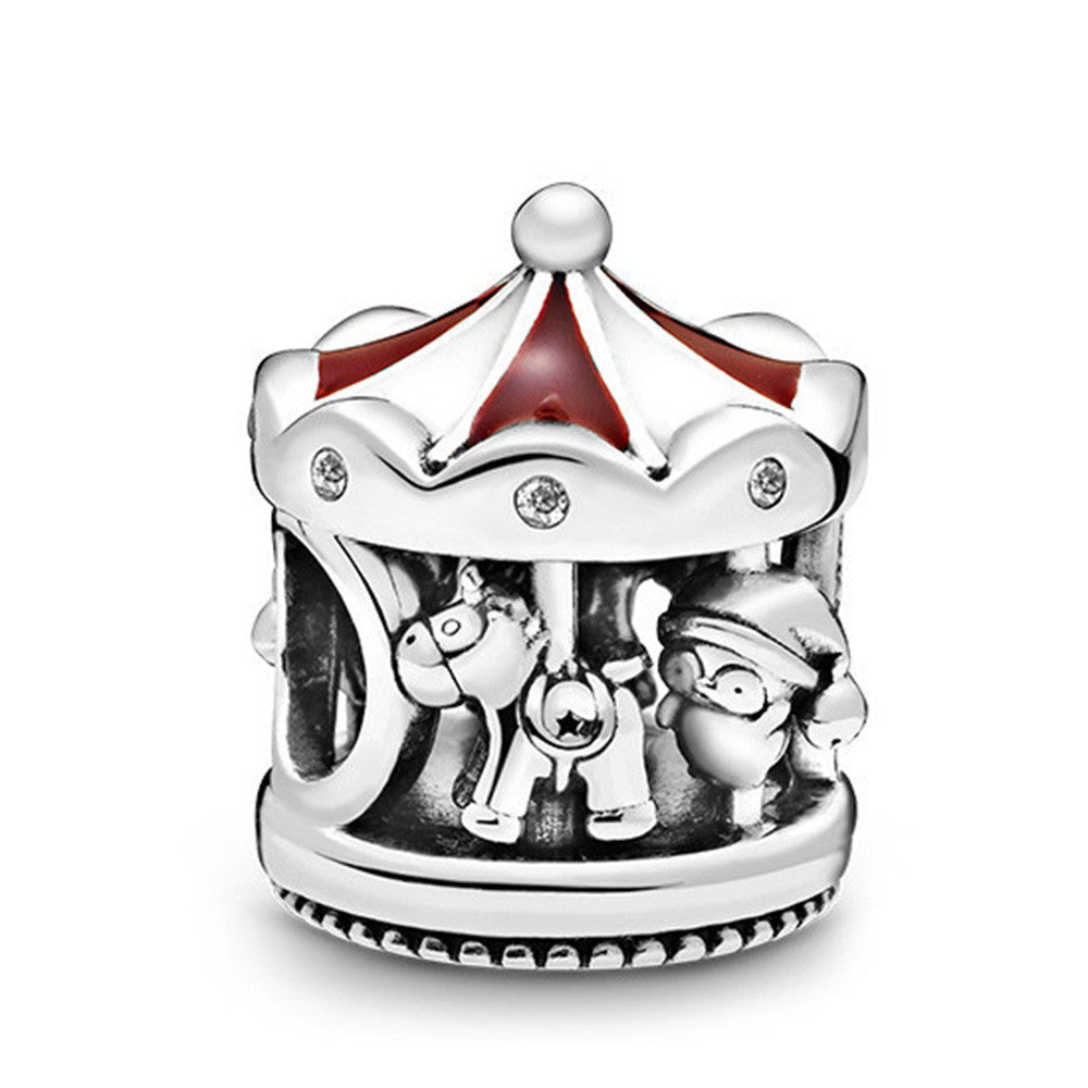 HKM-019347 Christmas Themed 925 Sterling Silver Beaded Bracelet with Santa Claus, Winnie the Pooh, Eeyore, and More