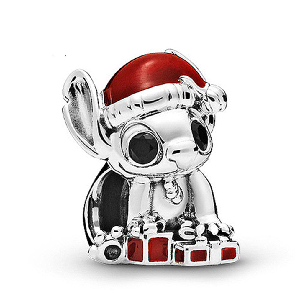 HKM-019347 Christmas Themed 925 Sterling Silver Beaded Bracelet with Santa Claus, Winnie the Pooh, Eeyore, and More