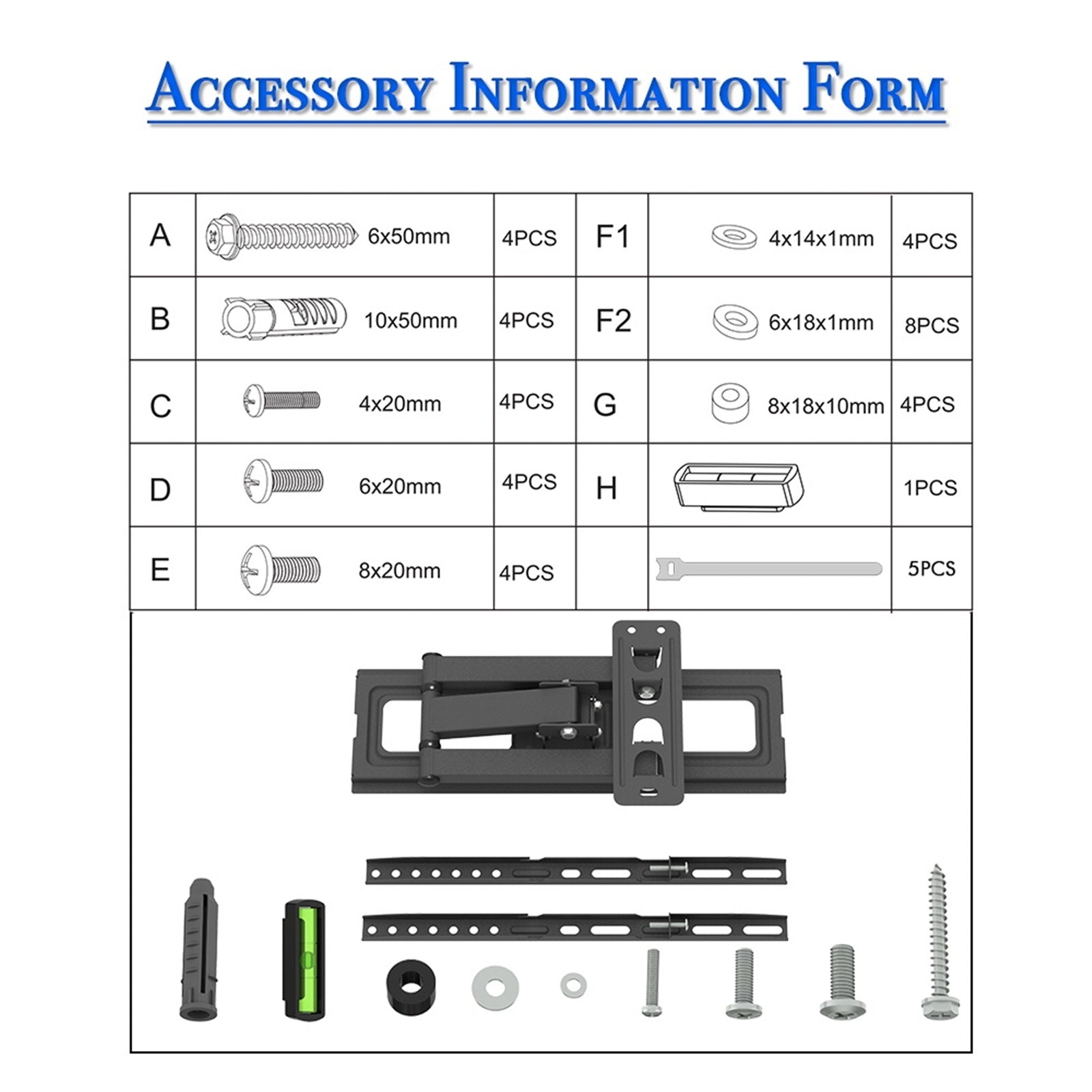 HKM-019411 32-65 Inch TV Wall Mount Bracket with Adjustable Tilt, Load Capacity 35kg, Space-Saving Design