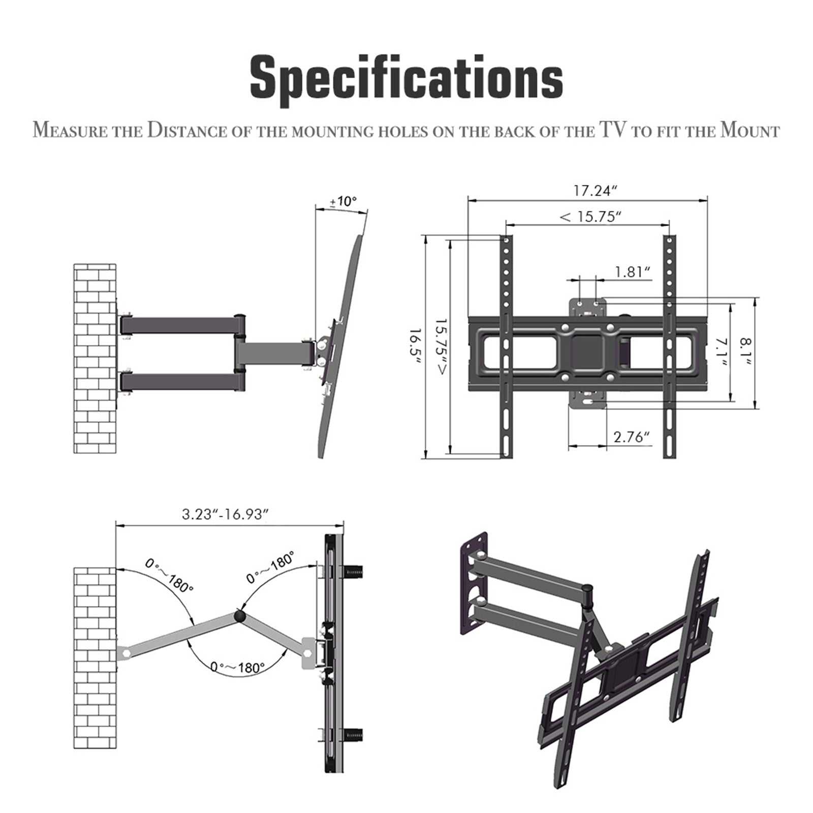 HKM-019411 32-65 Inch TV Wall Mount Bracket with Adjustable Tilt, Load Capacity 35kg, Space-Saving Design