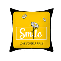 HKM-019603 Modern Yellow Daisy Floral Cushion Cover - Nordic Peach Skin Velvet Pillow Case 45x45cm