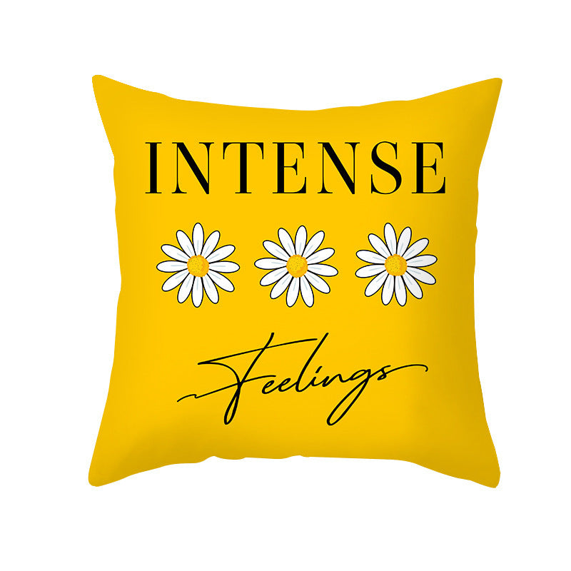 HKM-019603 Modern Yellow Daisy Floral Cushion Cover - Nordic Peach Skin Velvet Pillow Case 45x45cm