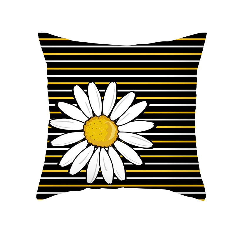 HKM-019603 Modern Yellow Daisy Floral Cushion Cover - Nordic Peach Skin Velvet Pillow Case 45x45cm