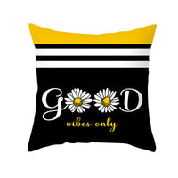 HKM-019603 Modern Yellow Daisy Floral Cushion Cover - Nordic Peach Skin Velvet Pillow Case 45x45cm