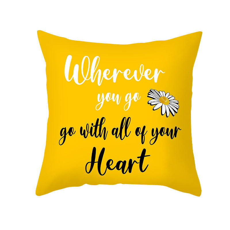 HKM-019603 Modern Yellow Daisy Floral Cushion Cover - Nordic Peach Skin Velvet Pillow Case 45x45cm