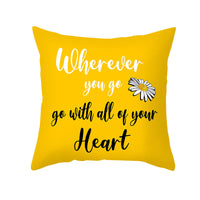 HKM-019603 Modern Yellow Daisy Floral Cushion Cover - Nordic Peach Skin Velvet Pillow Case 45x45cm
