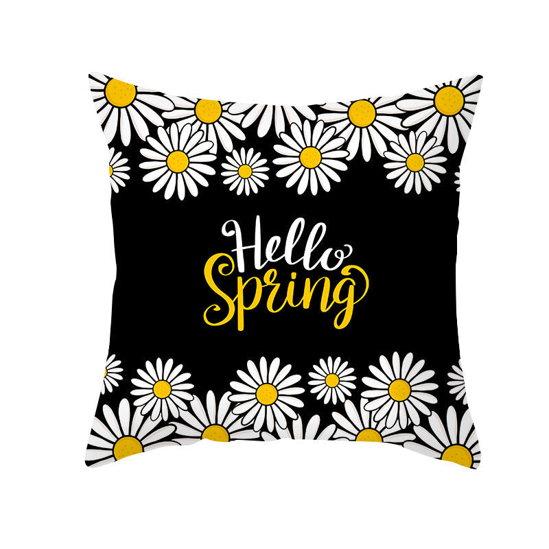 HKM-019603 Modern Yellow Daisy Floral Cushion Cover - Nordic Peach Skin Velvet Pillow Case 45x45cm