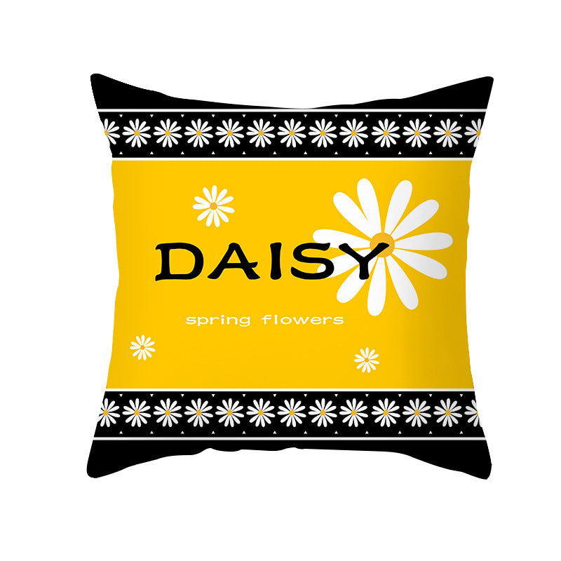 HKM-019603 Modern Yellow Daisy Floral Cushion Cover - Nordic Peach Skin Velvet Pillow Case 45x45cm