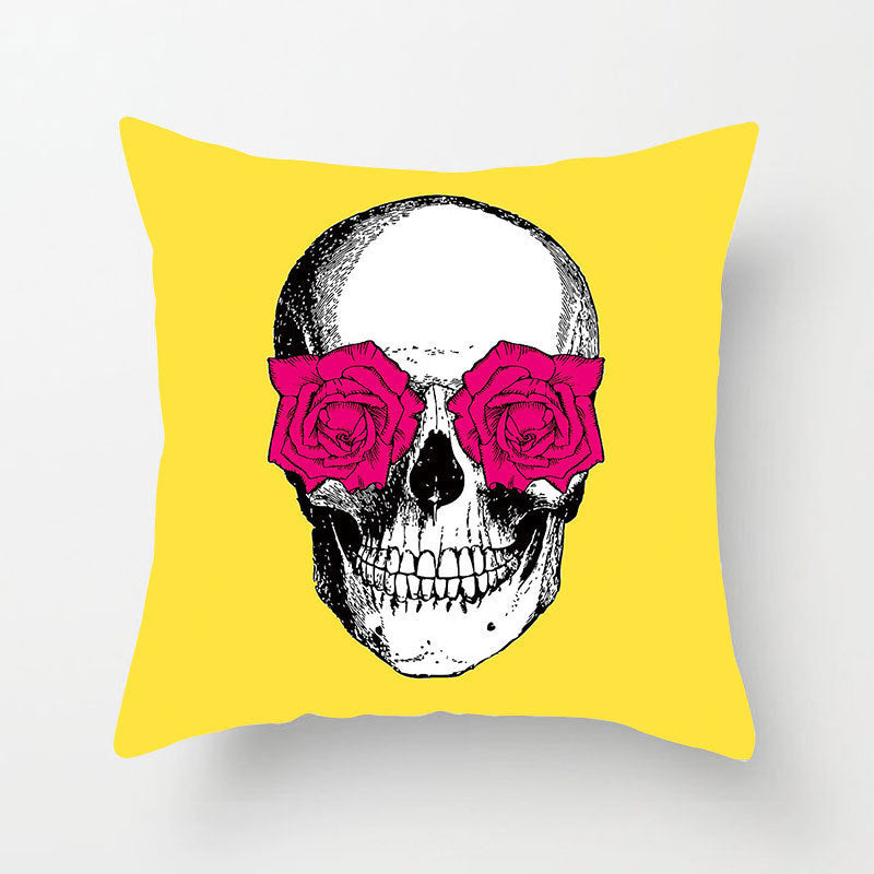 HKM-019603 Modern Yellow Daisy Floral Cushion Cover - Nordic Peach Skin Velvet Pillow Case 45x45cm