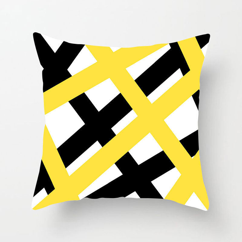 HKM-019603 Modern Yellow Daisy Floral Cushion Cover - Nordic Peach Skin Velvet Pillow Case 45x45cm