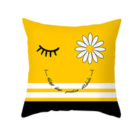 HKM-019603 Modern Yellow Daisy Floral Cushion Cover - Nordic Peach Skin Velvet Pillow Case 45x45cm
