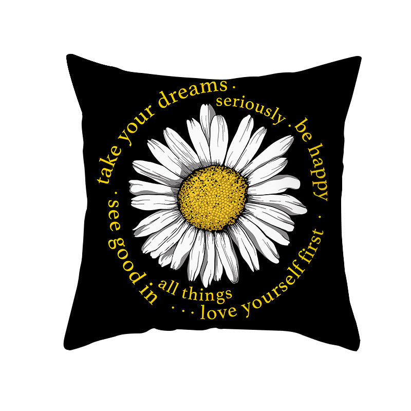 HKM-019603 Modern Yellow Daisy Floral Cushion Cover - Nordic Peach Skin Velvet Pillow Case 45x45cm