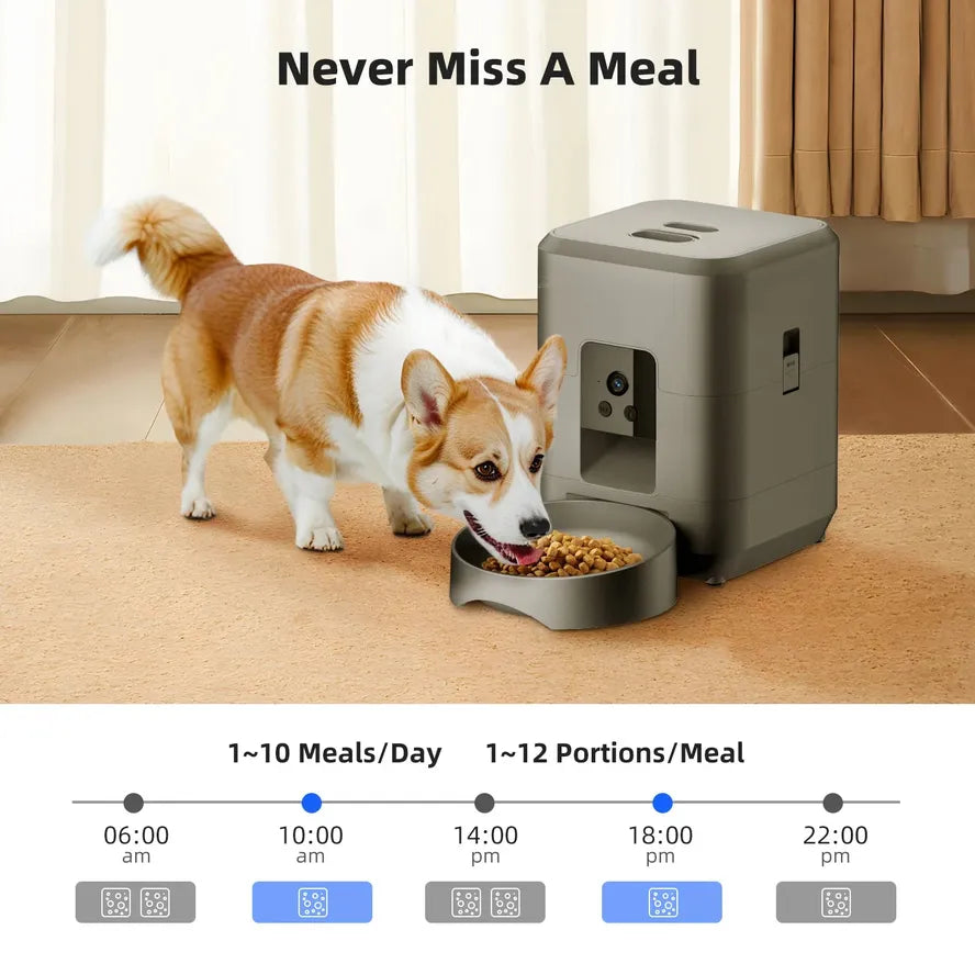 KTX-019667 Automatic Cat Feeder with 2L Capacity and Video Camera Including Night Vision and 2.4G WiFi Connectivity