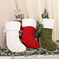 HKM-019667 Knitted Striped Wool Christmas Socks in White, Red, and Green