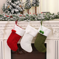 HKM-019667 Knitted Striped Wool Christmas Socks in White, Red, and Green