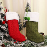 HKM-019667 Knitted Striped Wool Christmas Socks in White, Red, and Green