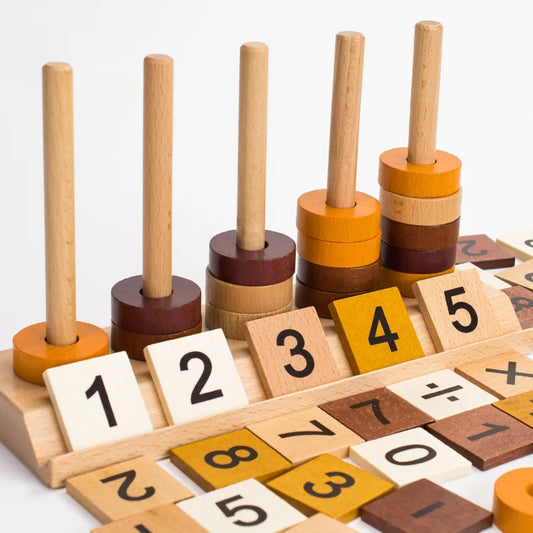 HKM-019795 Montessori Wooden Math Abacus Number Blocks for Early Preschool Learning, Age 3+