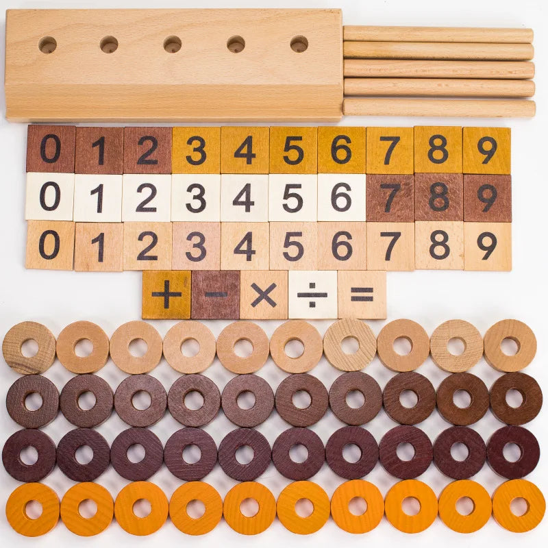 HKM-019795 Montessori Wooden Math Abacus Number Blocks for Early Preschool Learning, Age 3+