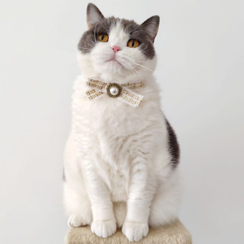 HKM-019923 Classic Black and White Cotton Cat Bow Tie Pet Collar, Size M/L