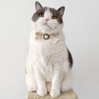 HKM-019923 Classic Black and White Cotton Cat Bow Tie Pet Collar, Size M/L