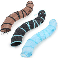 HKM-020051 Collapsible Cat Tunnel Toy - S-Shaped Polyester in Brown, Black, and Lake Blue