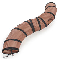 HKM-020051 Collapsible Cat Tunnel Toy - S-Shaped Polyester in Brown, Black, and Lake Blue