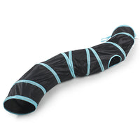 HKM-020051 Collapsible Cat Tunnel Toy - S-Shaped Polyester in Brown, Black, and Lake Blue