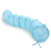 HKM-020051 Collapsible Cat Tunnel Toy - S-Shaped Polyester in Brown, Black, and Lake Blue