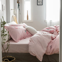 HKM-020051 Korean Style Four-Piece Twill Bedding Set with Floral Design for 1.5m and 1.8m Beds