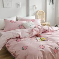 HKM-020051 Korean Style Four-Piece Twill Bedding Set with Floral Design for 1.5m and 1.8m Beds