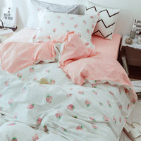 HKM-020051 Korean Style Four-Piece Twill Bedding Set with Floral Design for 1.5m and 1.8m Beds