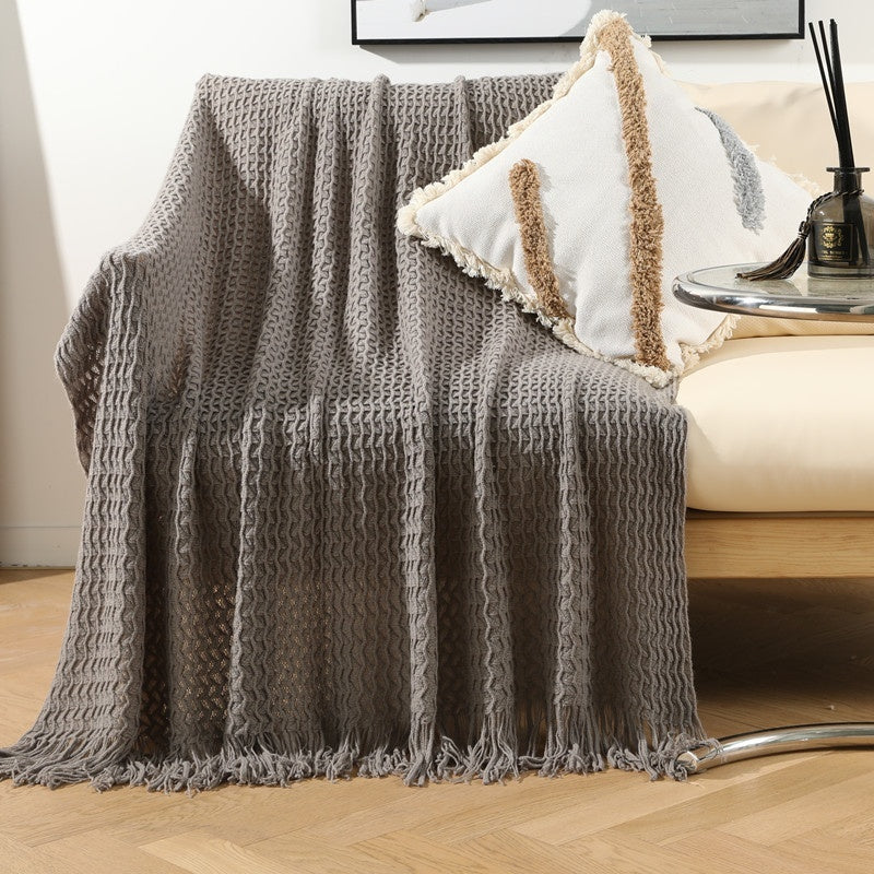 HKM-020115 Knitted Acrylic Nap Blanket with Tassels in Various Patterns and Sizes
