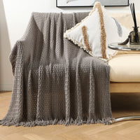 HKM-020115 Knitted Acrylic Nap Blanket with Tassels in Various Patterns and Sizes