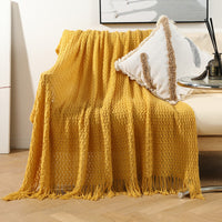 HKM-020115 Knitted Acrylic Nap Blanket with Tassels in Various Patterns and Sizes