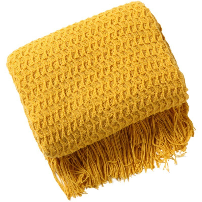 HKM-020115 Knitted Acrylic Nap Blanket with Tassels in Various Patterns and Sizes