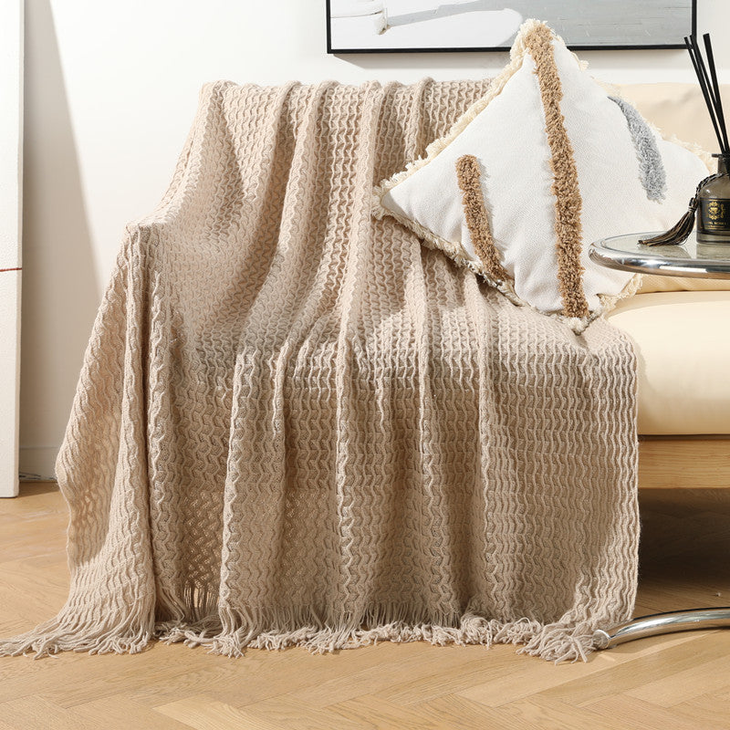 HKM-020115 Knitted Acrylic Nap Blanket with Tassels in Various Patterns and Sizes