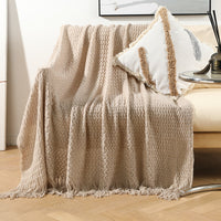 HKM-020115 Knitted Acrylic Nap Blanket with Tassels in Various Patterns and Sizes
