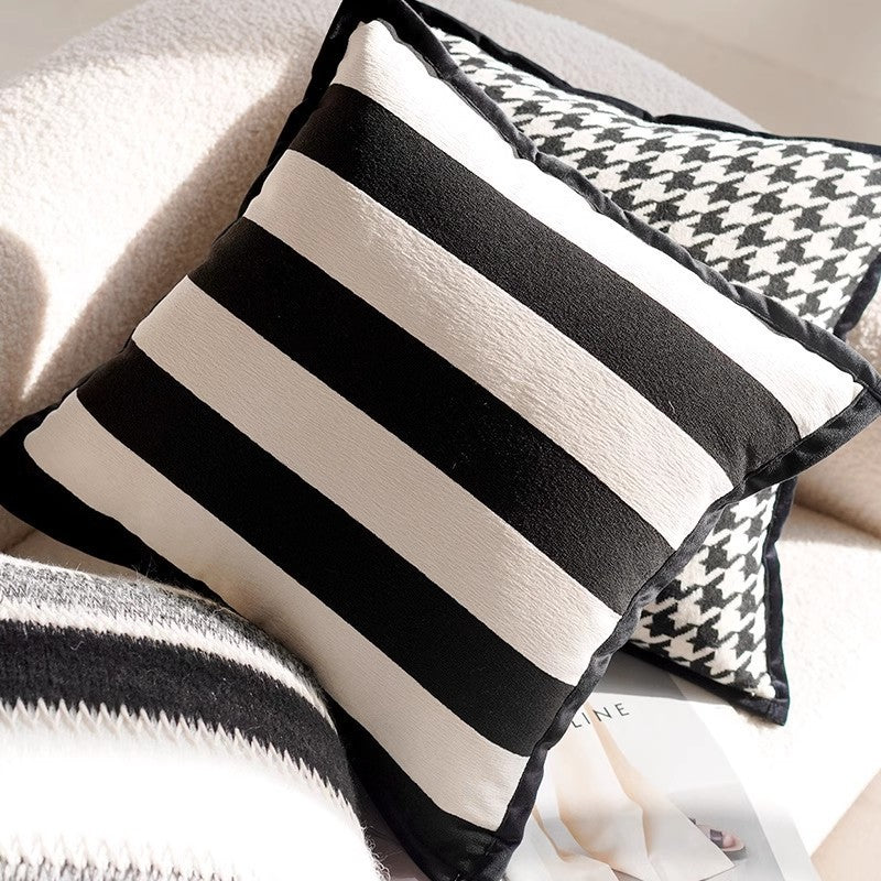 HKM-020179 Black and White Houndstooth and Checkerboard Decorative Pillow Collection, 45x45cm and 30x50cm Options