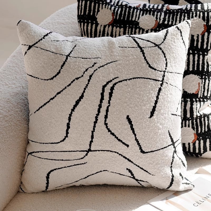 HKM-020179 Black and White Houndstooth and Checkerboard Decorative Pillow Collection, 45x45cm and 30x50cm Options