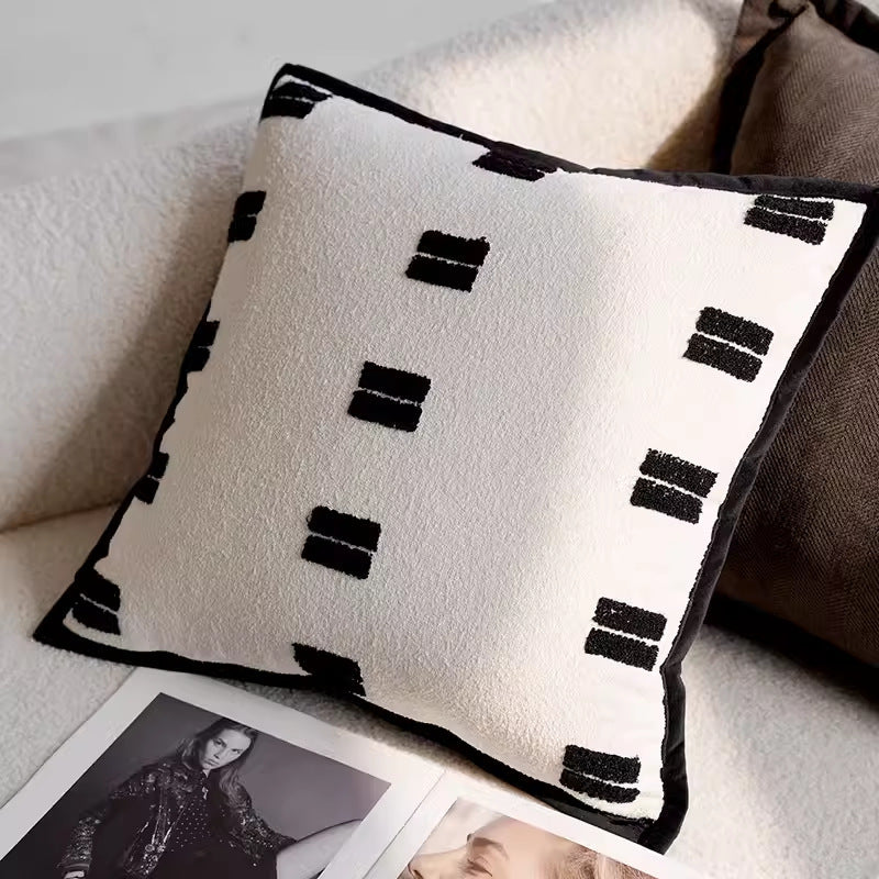 HKM-020179 Black and White Houndstooth and Checkerboard Decorative Pillow Collection, 45x45cm and 30x50cm Options