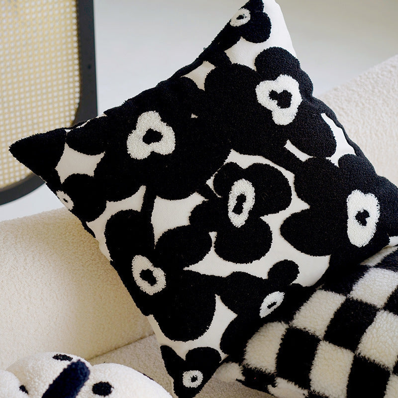 HKM-020179 Black and White Houndstooth and Checkerboard Decorative Pillow Collection, 45x45cm and 30x50cm Options