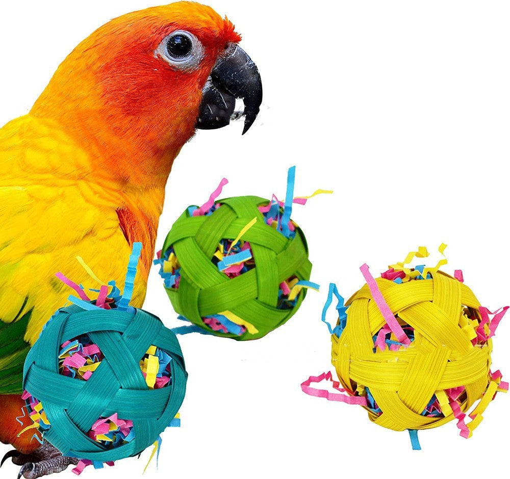 HKM-020307 Natural Bamboo Woven Toy Balls for Small Pets and Birds, 6cm Diameter, Pack of 3