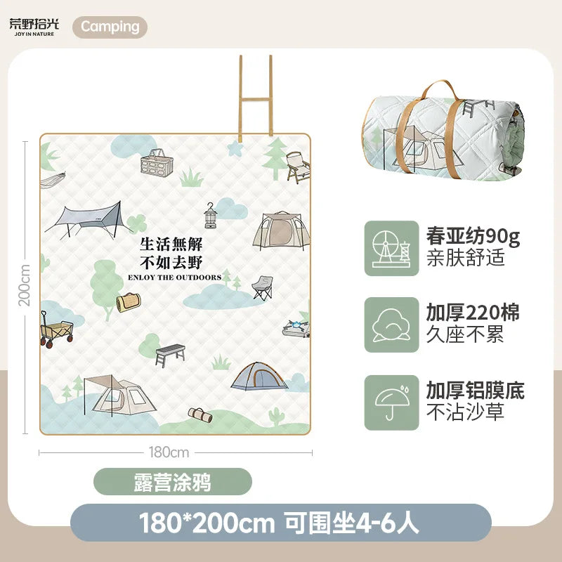 KTX-020563 Versatile Large Waterproof Green Oxford Cloth Mat for Outdoor Activities, Hiking, and Picnics