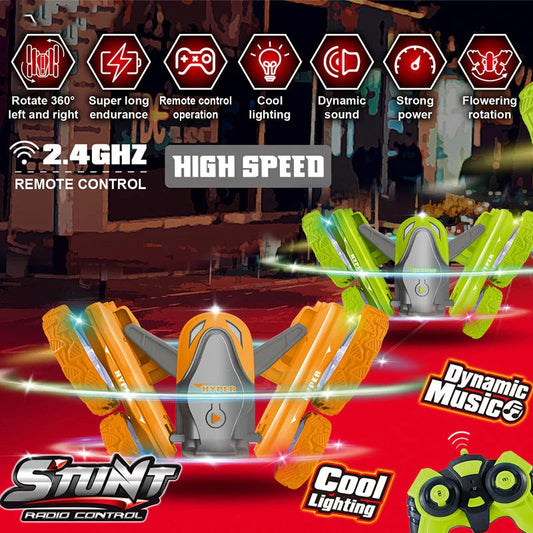 HKM-020627 2.4GHz Double-Sided Remote Control Stunt Car with Lights and Music - Indoor/Outdoor Fun for Ages 5 and Up