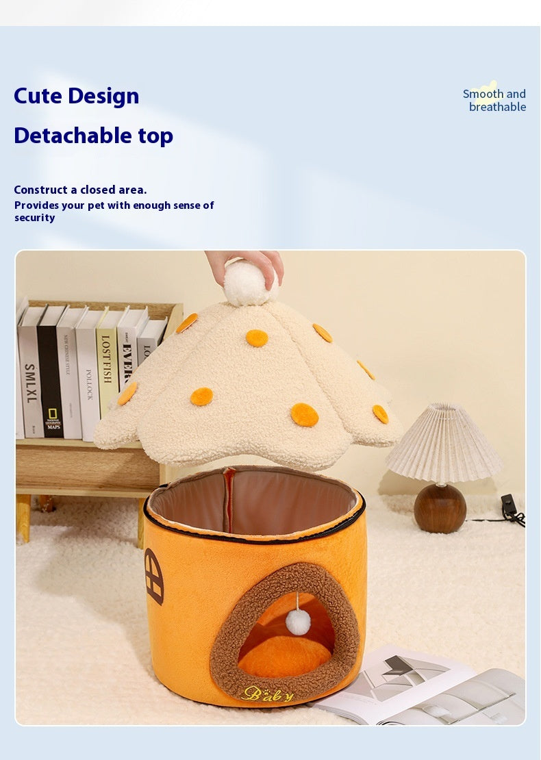 HKM-021011 Removable Cat Nest Pet House with Cozy Fabric Design - Available in Pink, Yellow/White, Red/White