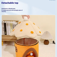 HKM-021011 Removable Cat Nest Pet House with Cozy Fabric Design - Available in Pink, Yellow/White, Red/White